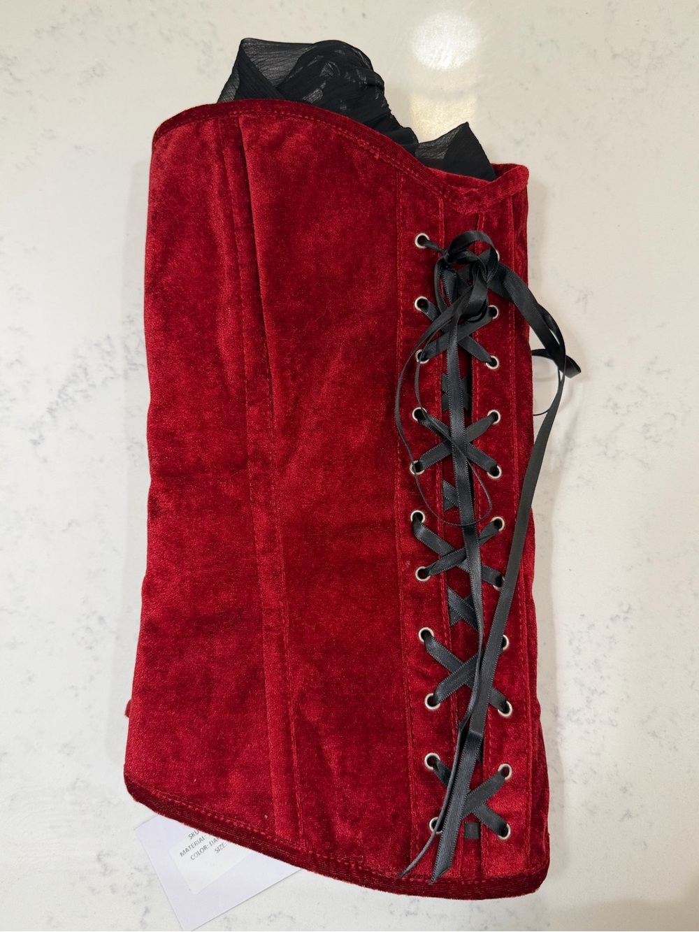 Red Velvet Lace-Up Corset with Black Lacing and black sleeves - Women’s Accessor - Picture 16 of 16
